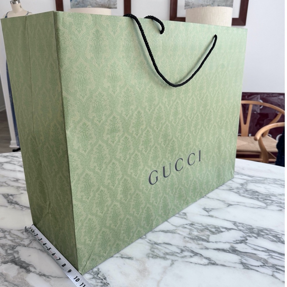 Gucci Large Green Damask Paper Shopping Bag Rope Handles 29x22x9 Luxury Bag